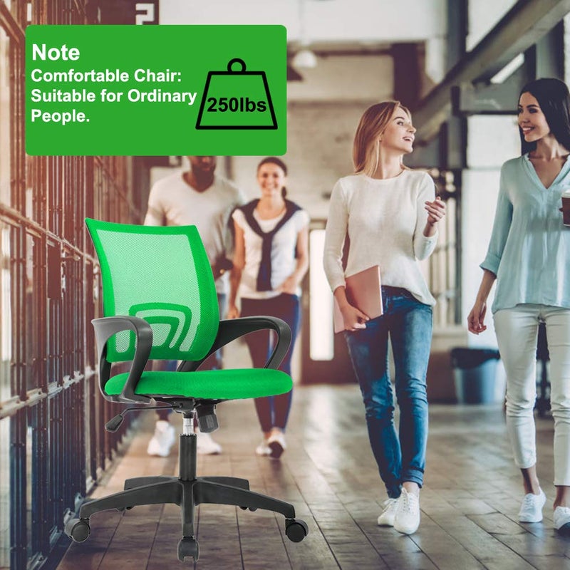 BestOffice | Ergonomic Office Chair | Mid-Back Swivel Desk Chair | Breathable Backrest & Lumbar Support | Adjustable Height | Sponge Seat | Rolling Wheels | Green | for Adults & Women - Image 3